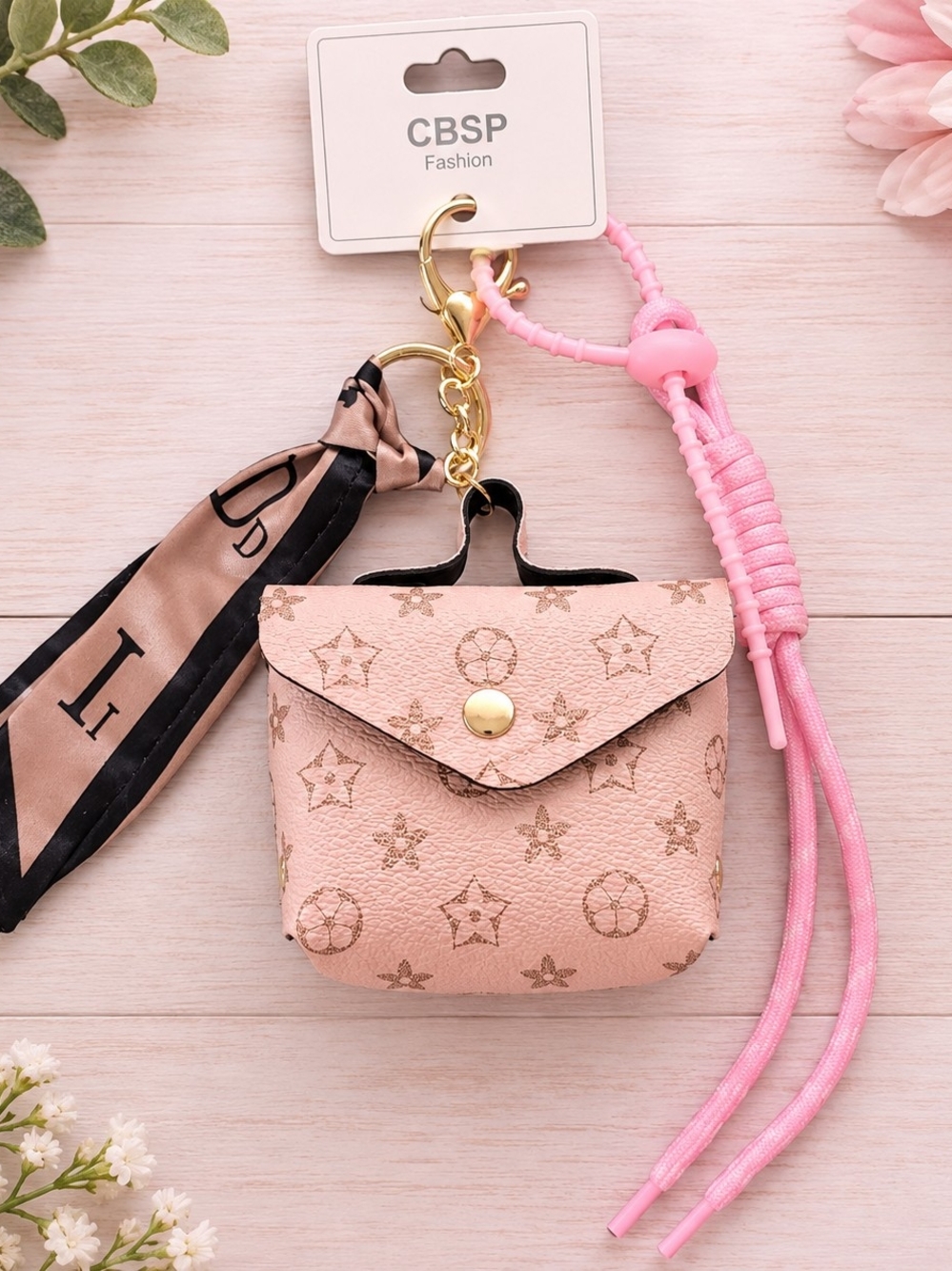 Pink Star-Patterned Mini Bag Keychain - Picture 1 of 3